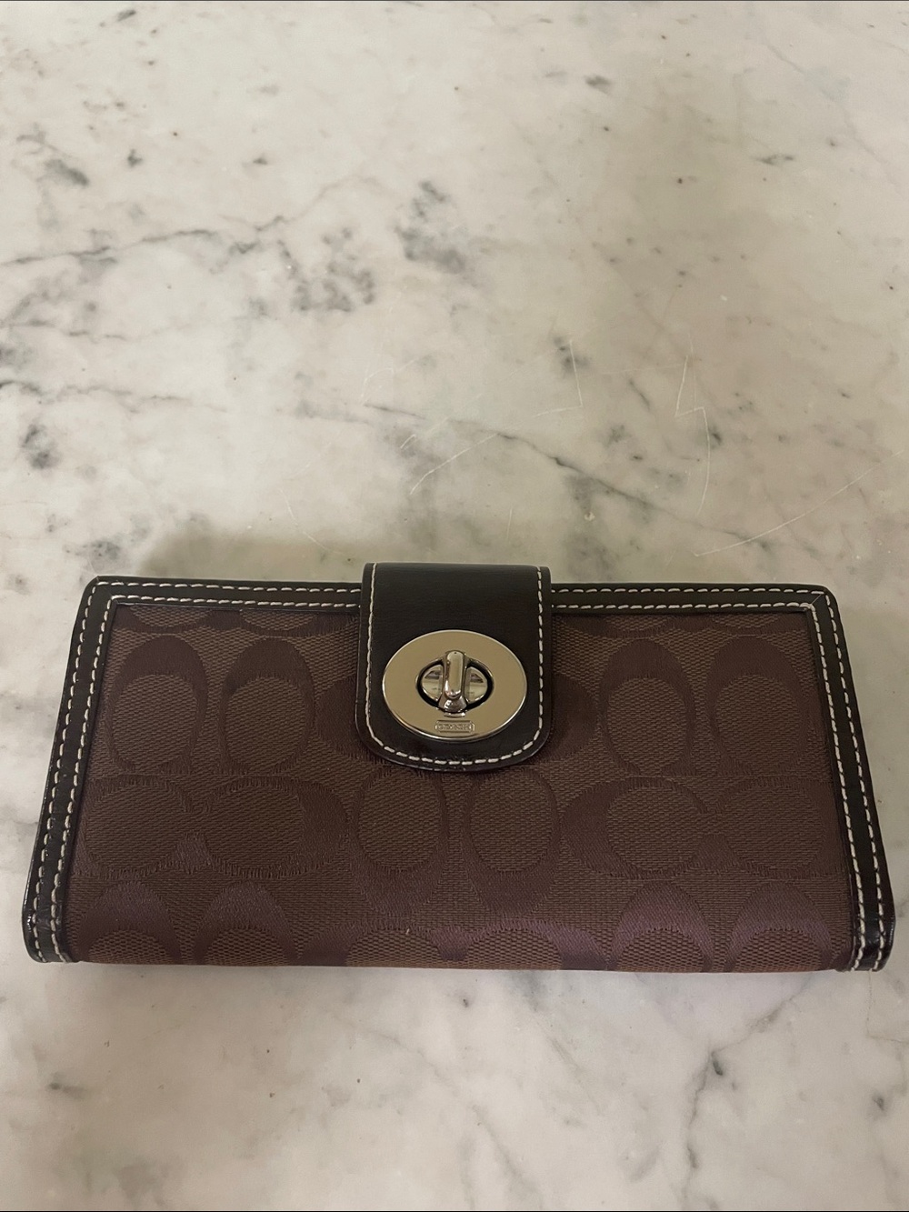 Coach Brown Signature Canvas Turnlock Wallet